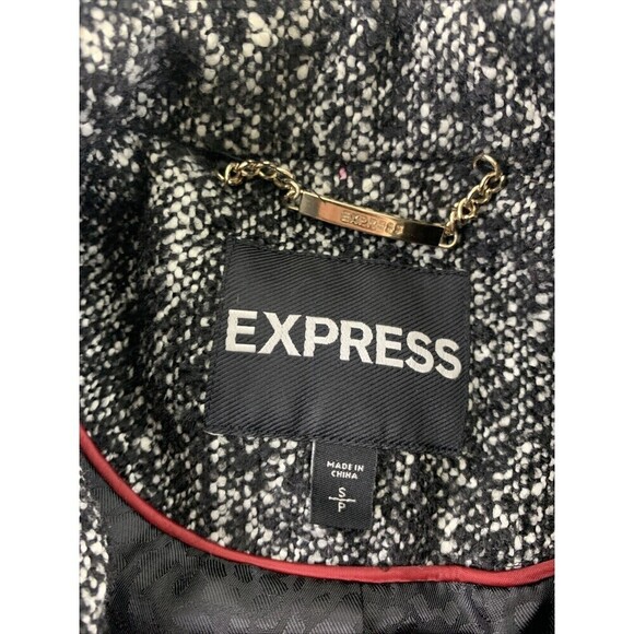 BOGO Express Wool Blend Pea Coat Black White Button Jacket Collared Short Small - Picture 7 of 11